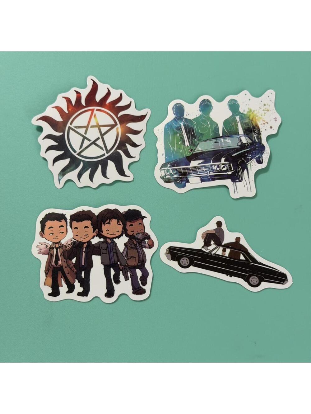 Supernatural Sticker 4 Sam Winchester Dean Winchester Bobby Singer and Castiel.